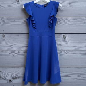 iHot Size S Royal Blue Faux Wrap Ruched Cocktail Party Dress Women Polyester